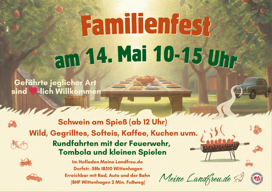 Schwein am Spieß Hofladen Wittenhagen am 14.05. zum Familenfest