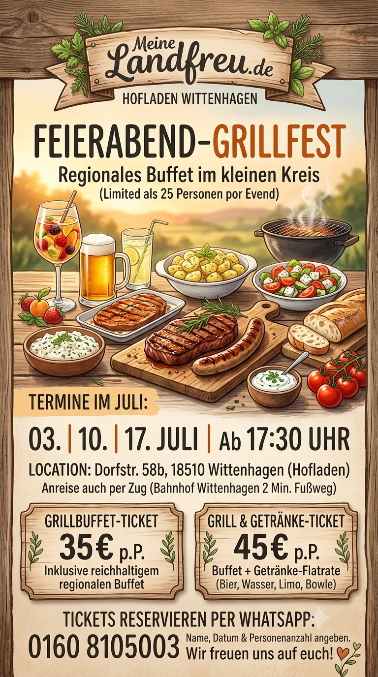 Gemütliches Hoffest und Grillabend im rustikalen Hofladen in Wittenhagen Vorpommern